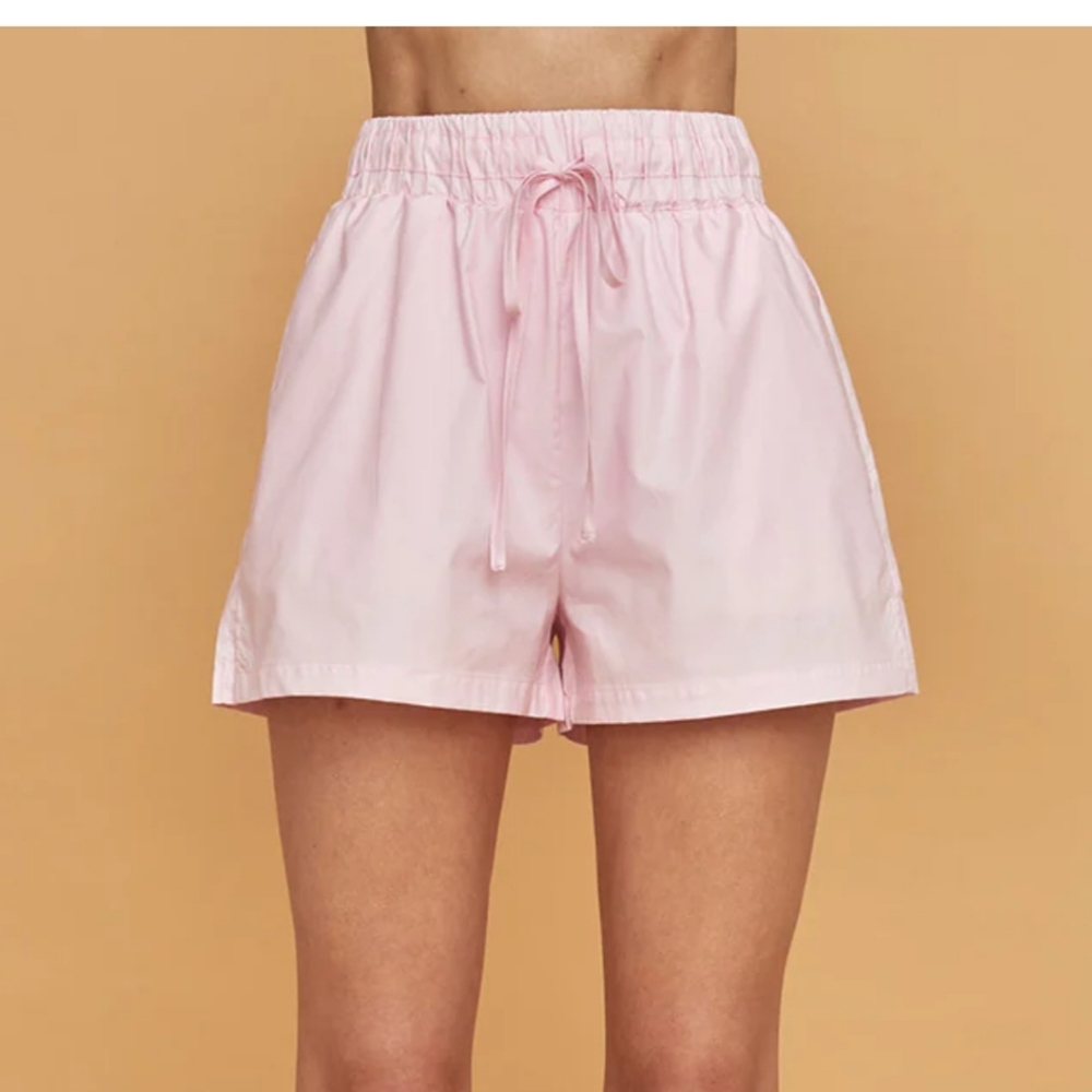 Carbon38 Lounge Shorts in Pink Small 100% Cotton High Waist Paperbag Pull-on